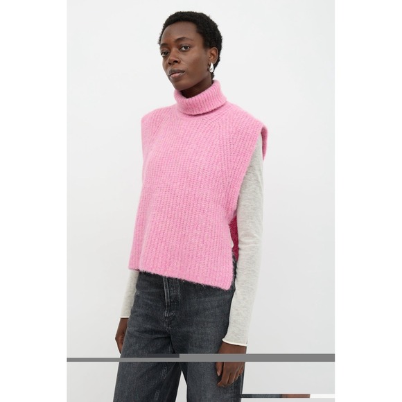Isabel Marant Etoile Megan Alpaca Sleeveless Turtleneck Sweater Pink Size‎ 36